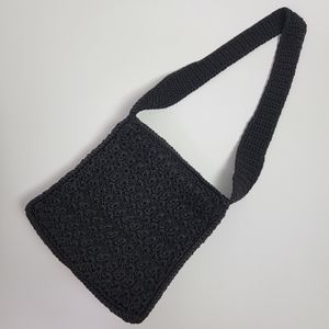 Small Woven Crossbody Black Crochet Purse Shoulder Bag Lined Zip Interior Pocket